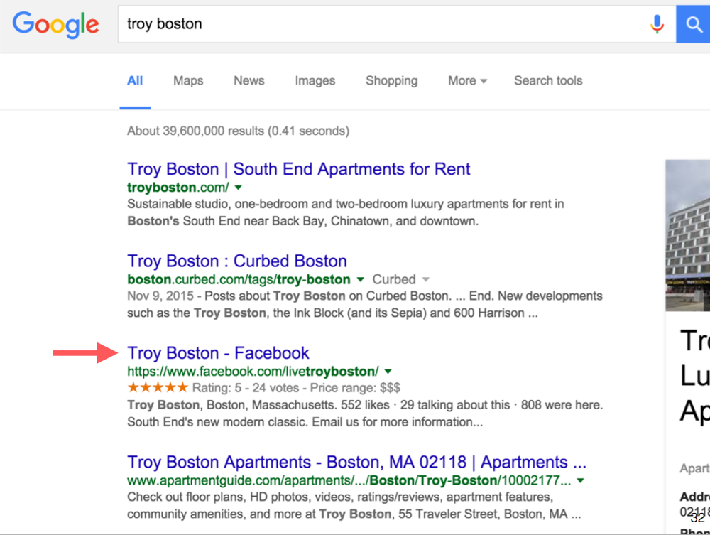 Troy Boston Google search results screenshot