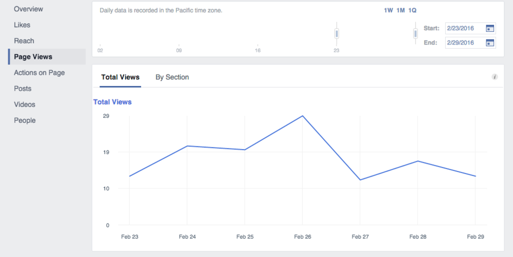Facebook Insights screenshot of page views.