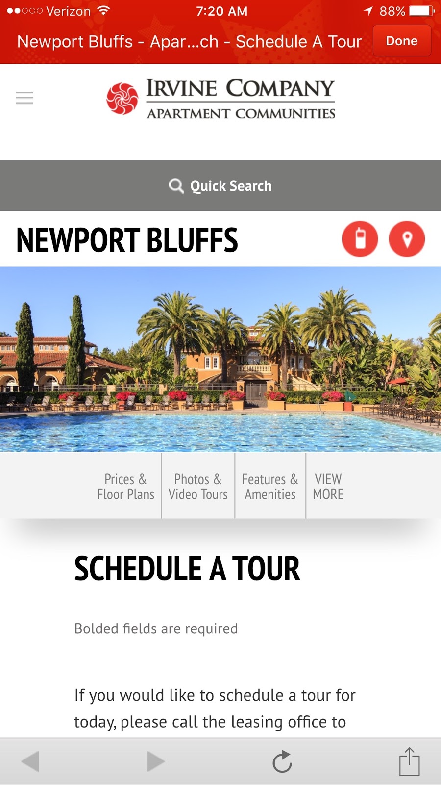 Newport Bluffs mobile website 