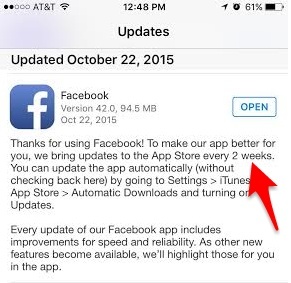 Facebook app updates screenshot