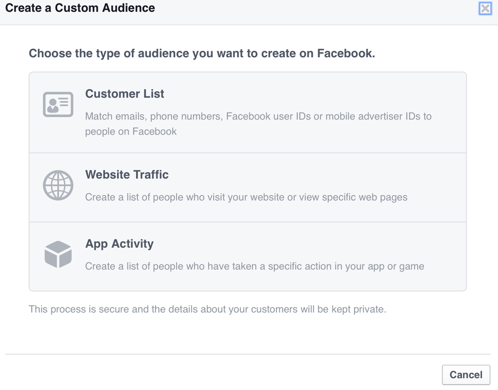 Facebook Custom Audience creation screenshot