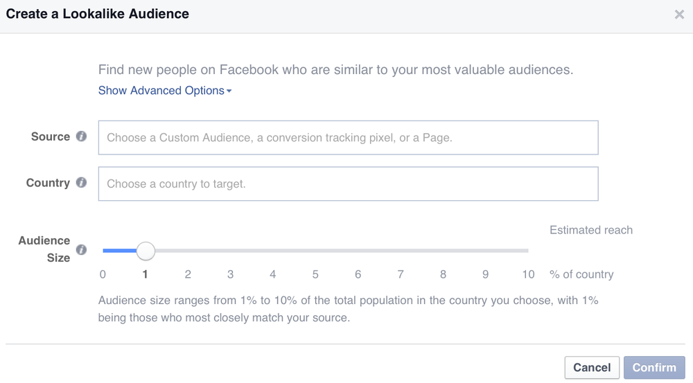 Facebook Create a Lookalike Audience screenshot